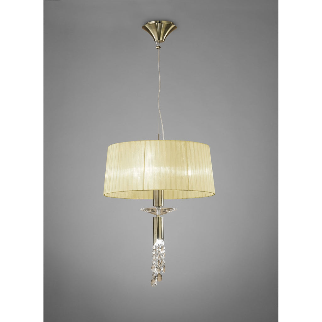 M3878/CS Tiffany Pendant 3+1 Light E27+G9 Antique Brass Cream Shade & Clear Crystal