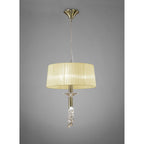 M3878/CS Tiffany Pendant 3+1 Light E27+G9 Antique Brass Cream Shade & Clear Crystal