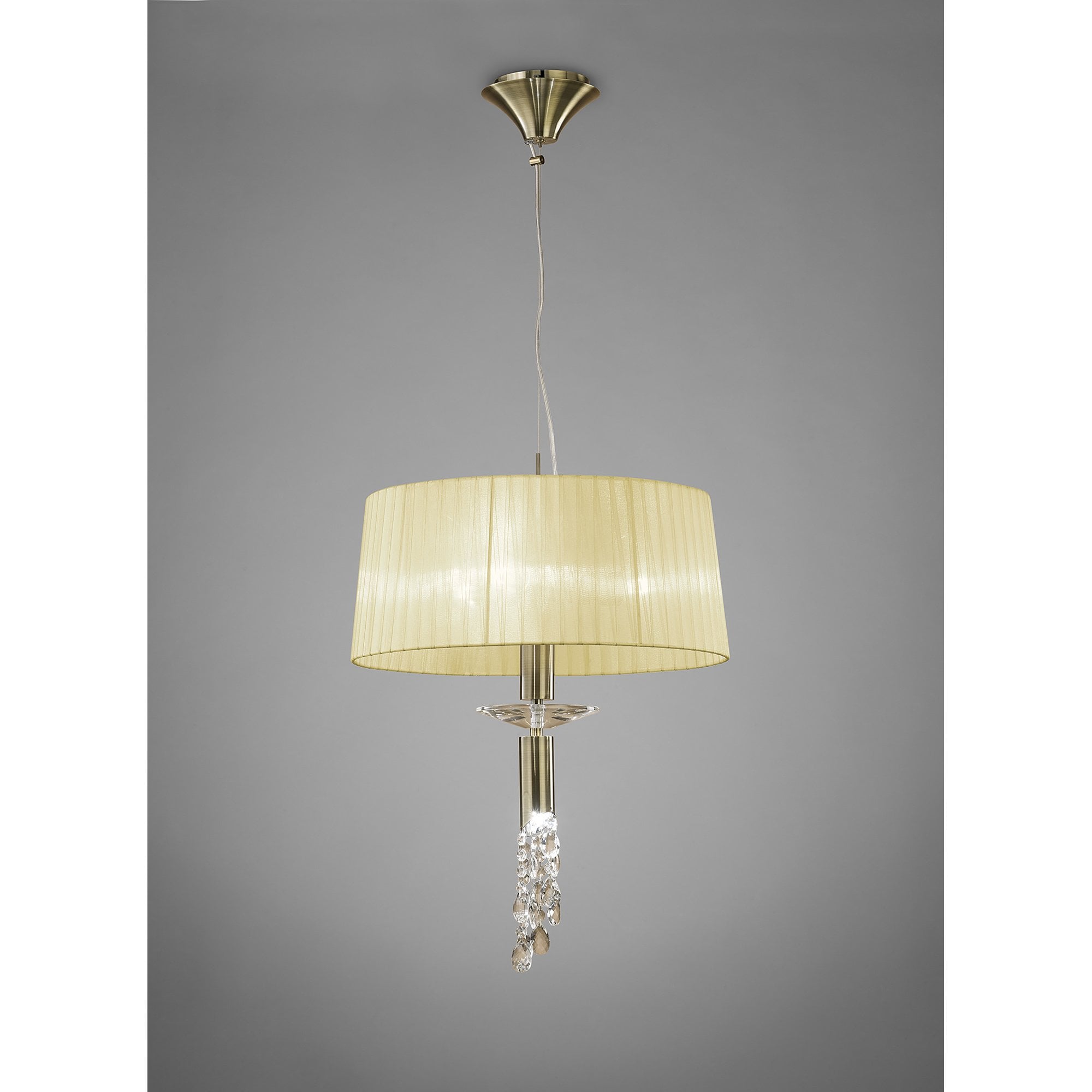 M3878/CS Tiffany Pendant 3+1 Light E27+G9 Antique Brass Cream Shade & Clear Crystal