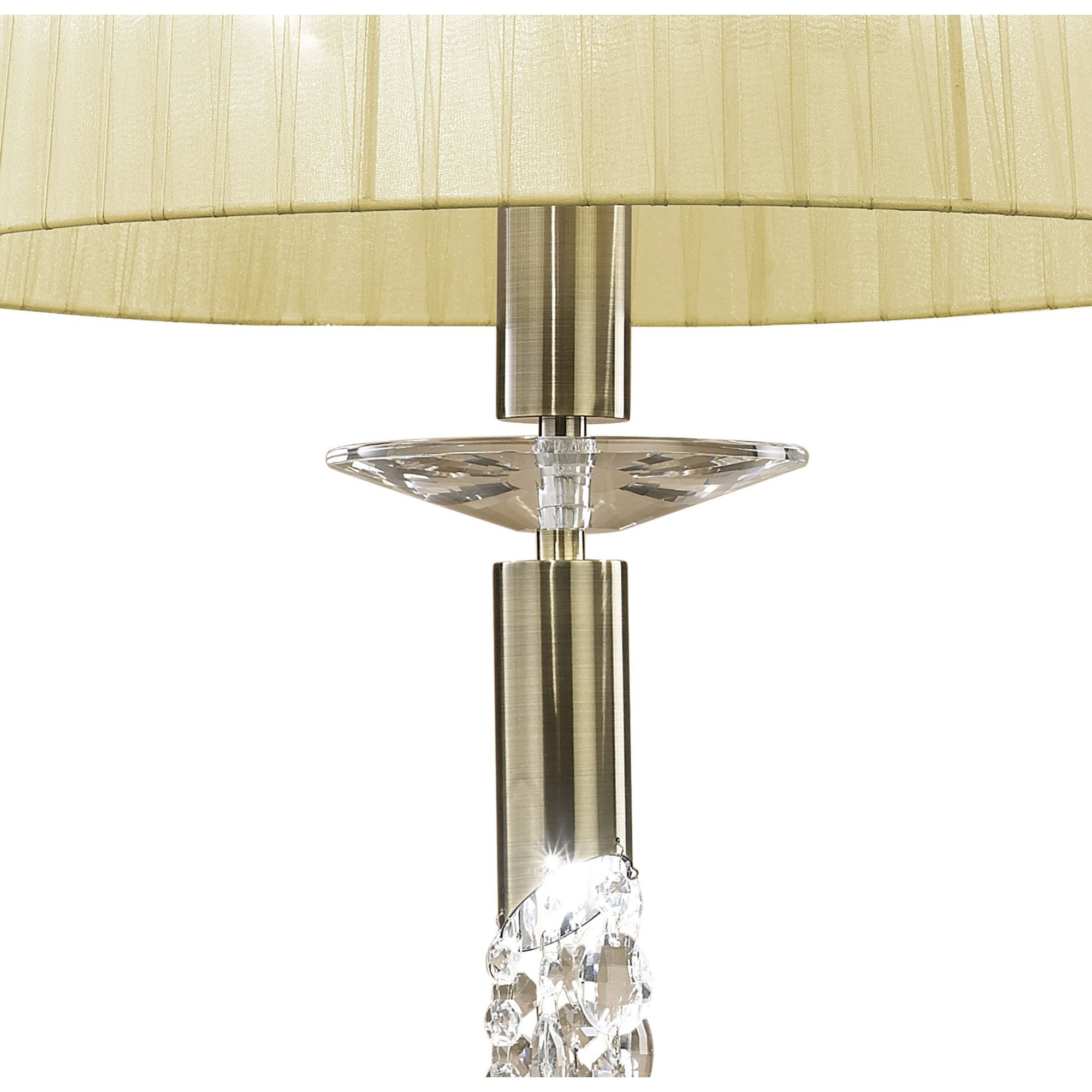 M3878/CS Tiffany Pendant 3+1 Light E27+G9 Antique Brass Cream Shade & Clear Crystal