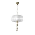 M3878/WS Tiffany Pendant 3+1 Light E27+G9 Antique Brass White Shade & Clear Crystal