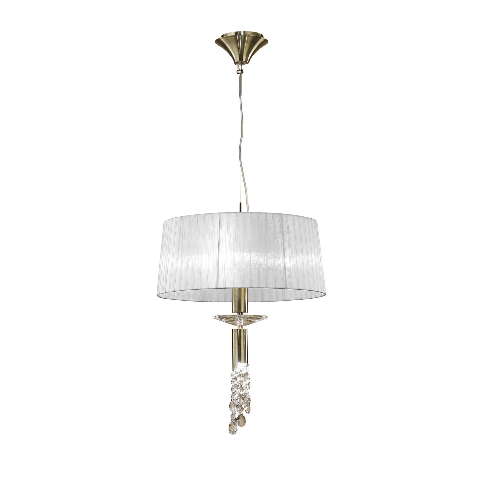 M3878/WS Tiffany Pendant 3+1 Light E27+G9 Antique Brass White Shade & Clear Crystal