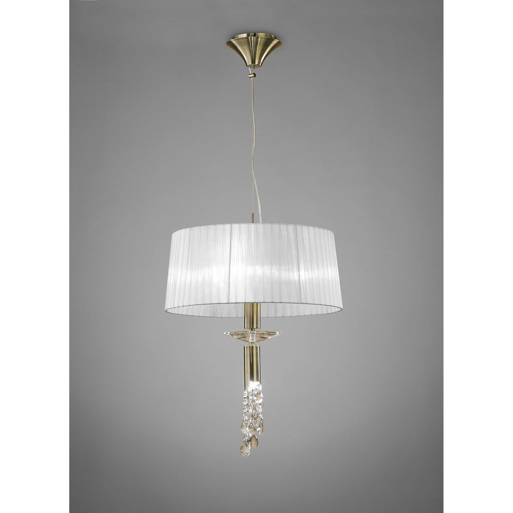 M3878/WS Tiffany Pendant 3+1 Light E27+G9 Antique Brass White Shade & Clear Crystal