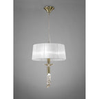M3878/WS Tiffany Pendant 3+1 Light E27+G9 Antique Brass White Shade & Clear Crystal