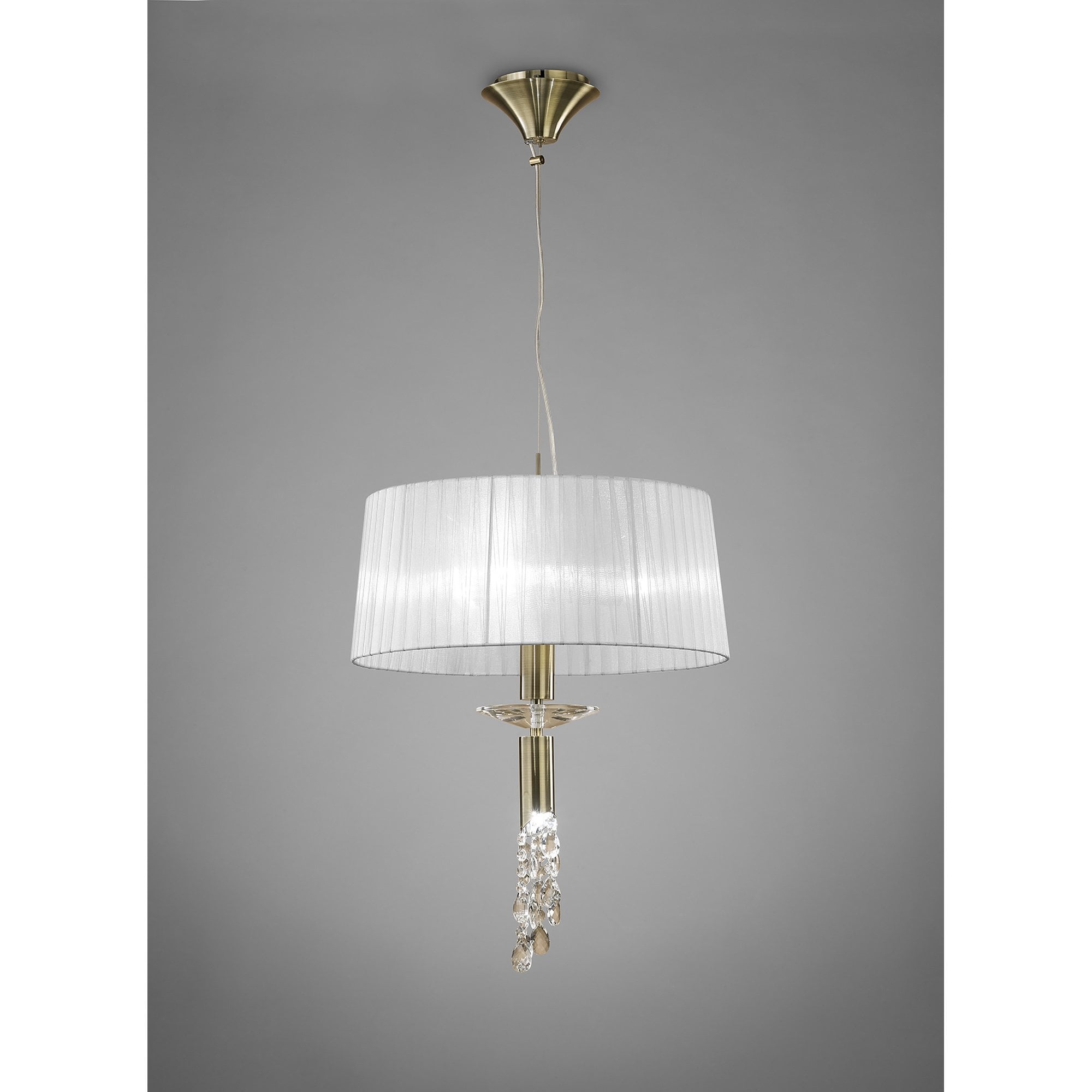 M3878/WS Tiffany Pendant 3+1 Light E27+G9 Antique Brass White Shade & Clear Crystal
