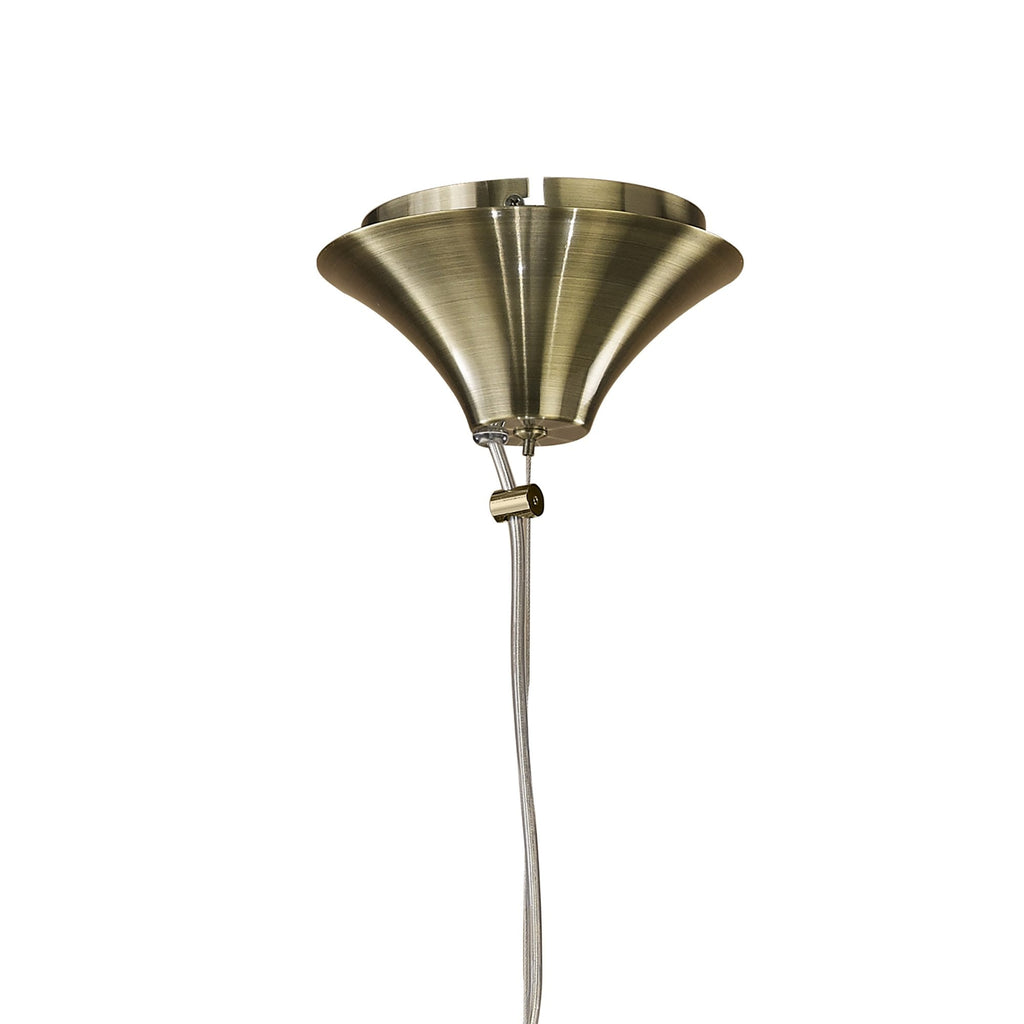 M3878/WS Tiffany Pendant 3+1 Light E27+G9 Antique Brass White Shade & Clear Crystal