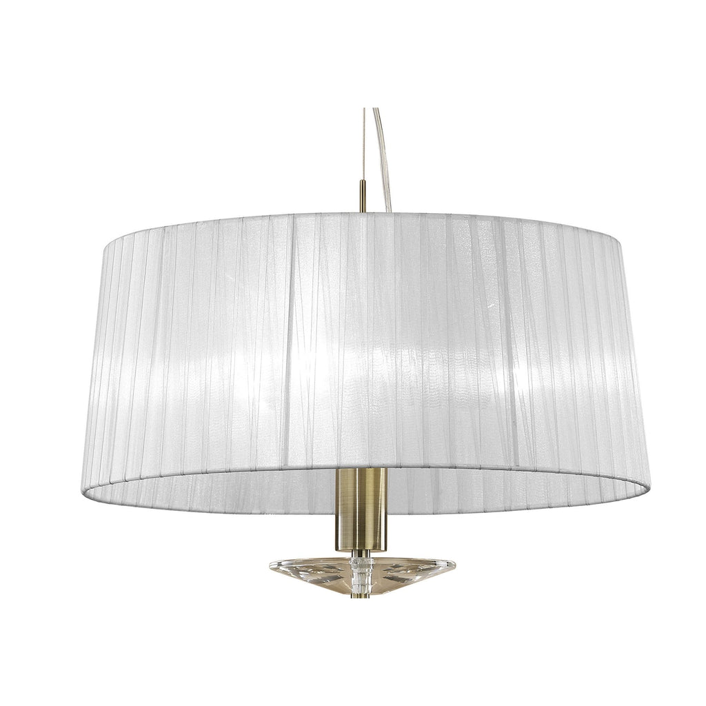 M3878/WS Tiffany Pendant 3+1 Light E27+G9 Antique Brass White Shade & Clear Crystal