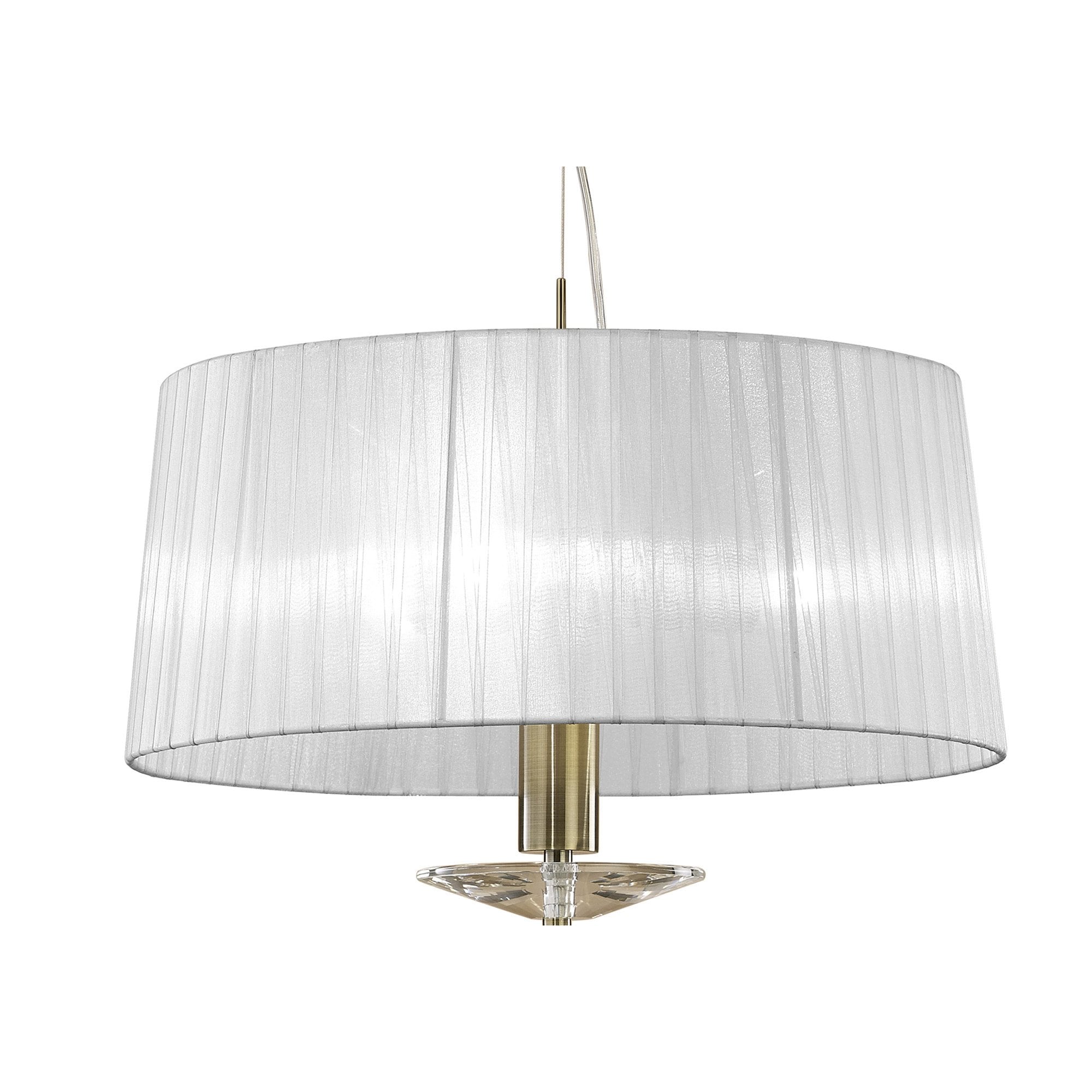 M3878/WS Tiffany Pendant 3+1 Light E27+G9 Antique Brass White Shade & Clear Crystal