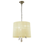 M3880/CS Tiffany Pendant 3+3 Light E14+G9 Antique Brass Cream Shade & Clear Crystal