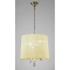 M3880/CS Tiffany Pendant 3+3 Light E14+G9 Antique Brass Cream Shade & Clear Crystal