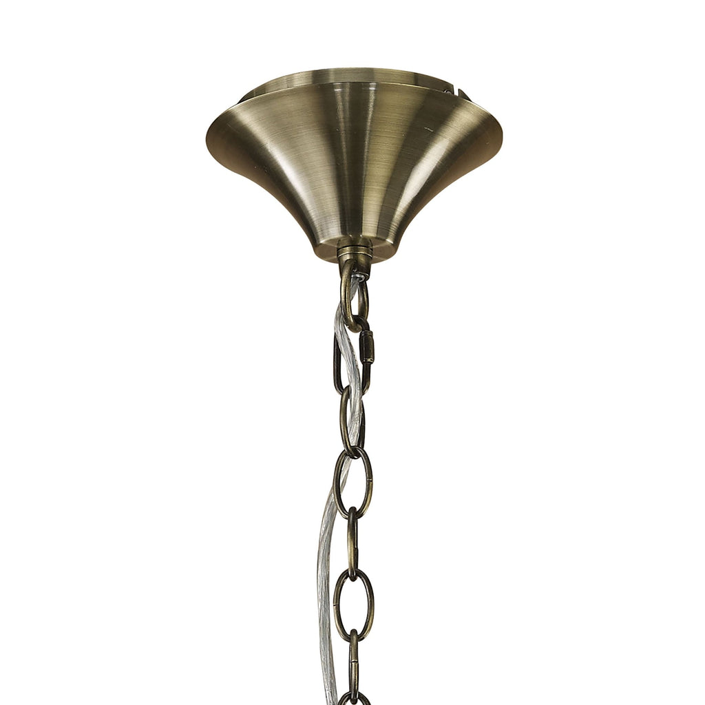 M3880/CS Tiffany Pendant 3+3 Light E14+G9 Antique Brass Cream Shade & Clear Crystal