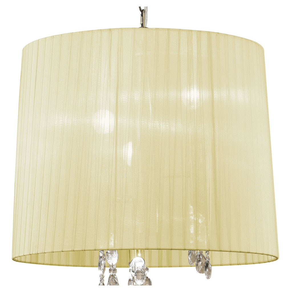 M3880/CS Tiffany Pendant 3+3 Light E14+G9 Antique Brass Cream Shade & Clear Crystal