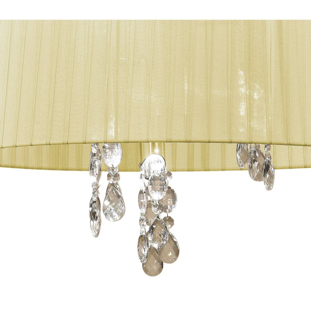 M3880/CS Tiffany Pendant 3+3 Light E14+G9 Antique Brass Cream Shade & Clear Crystal