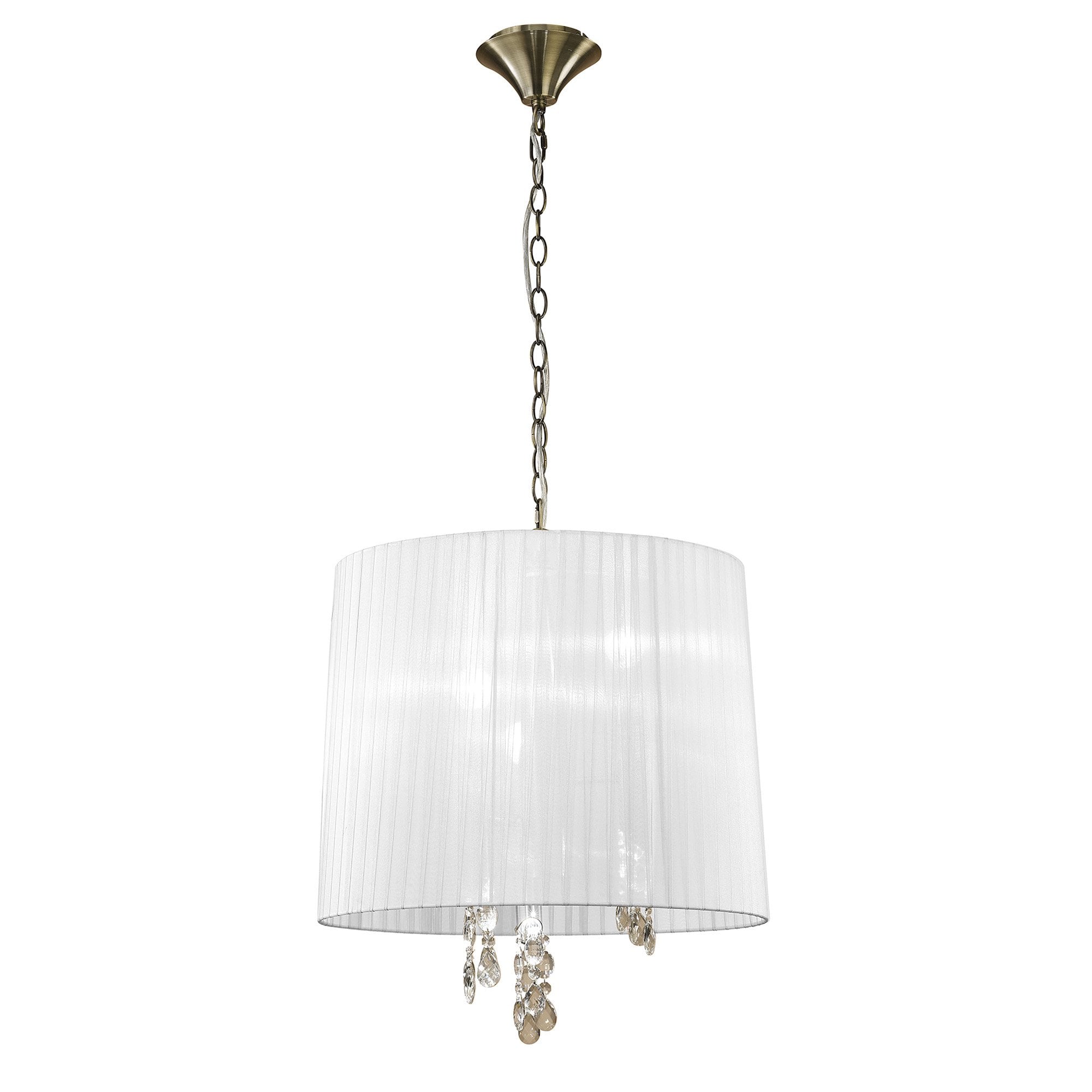 M3880/WS Tiffany Pendant 3+3 Light E14+G9 Antique Brass White Shade & Clear Crystal