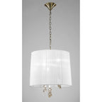 M3880/WS Tiffany Pendant 3+3 Light E14+G9 Antique Brass White Shade & Clear Crystal