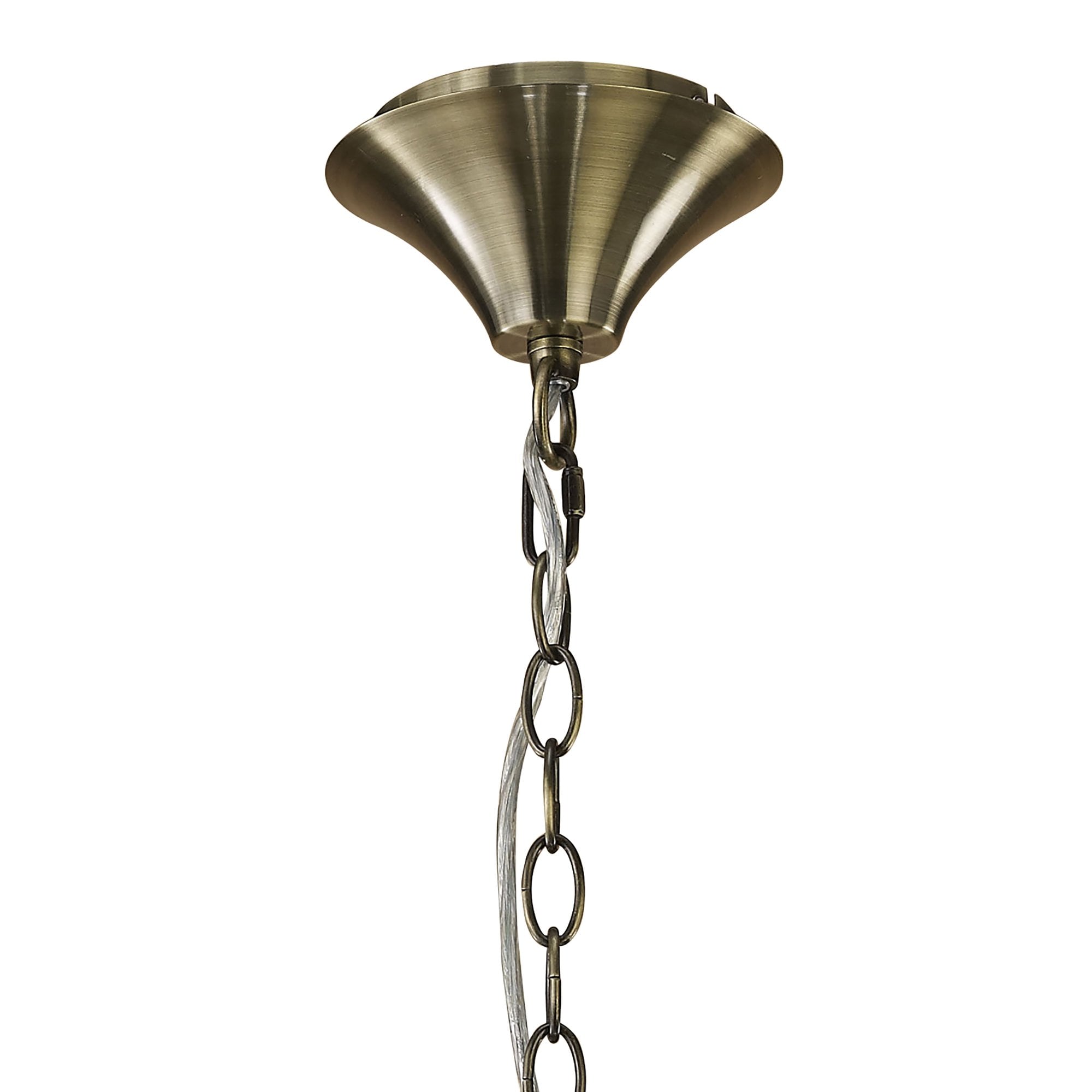 M3880/WS Tiffany Pendant 3+3 Light E14+G9 Antique Brass White Shade & Clear Crystal