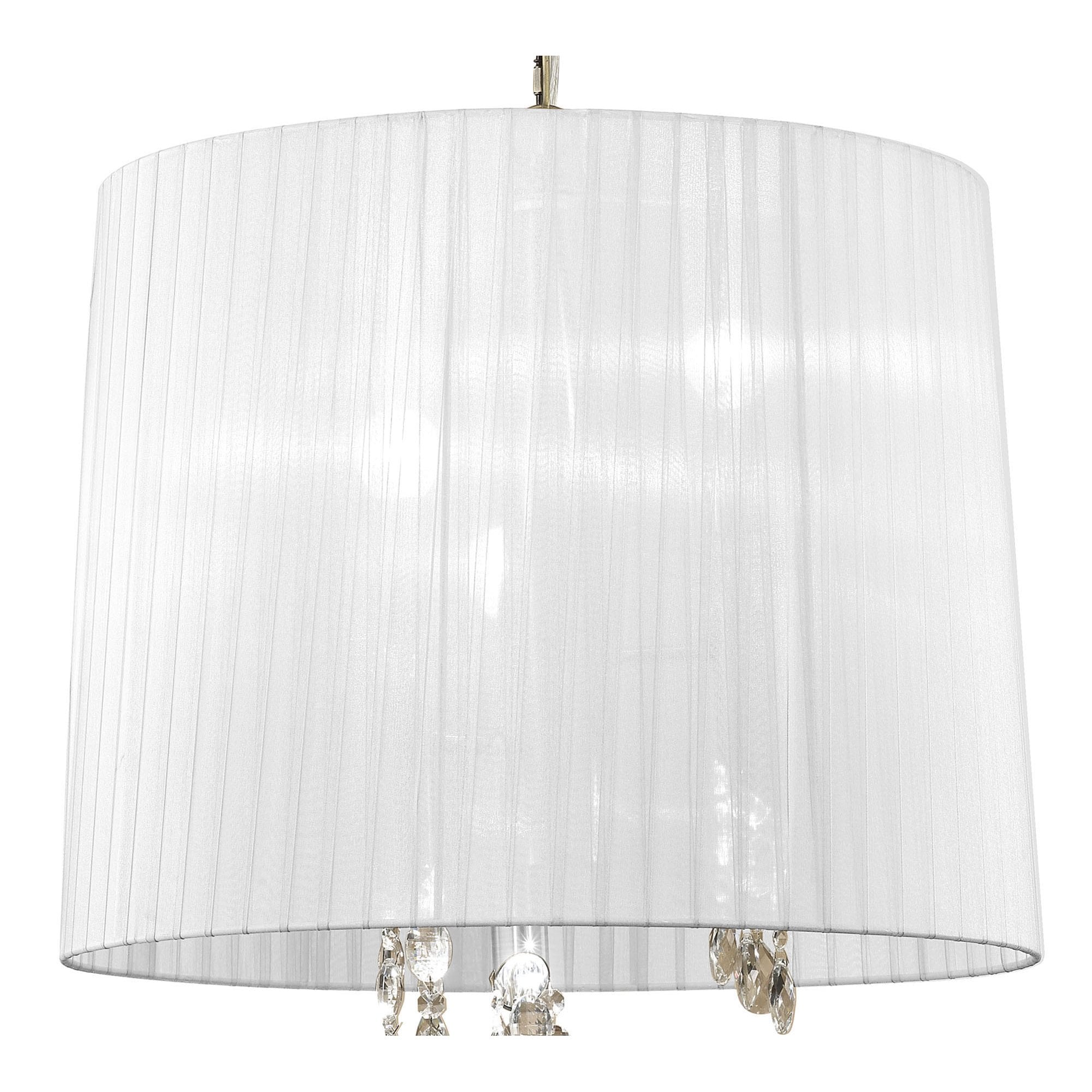 M3880/WS Tiffany Pendant 3+3 Light E14+G9 Antique Brass White Shade & Clear Crystal