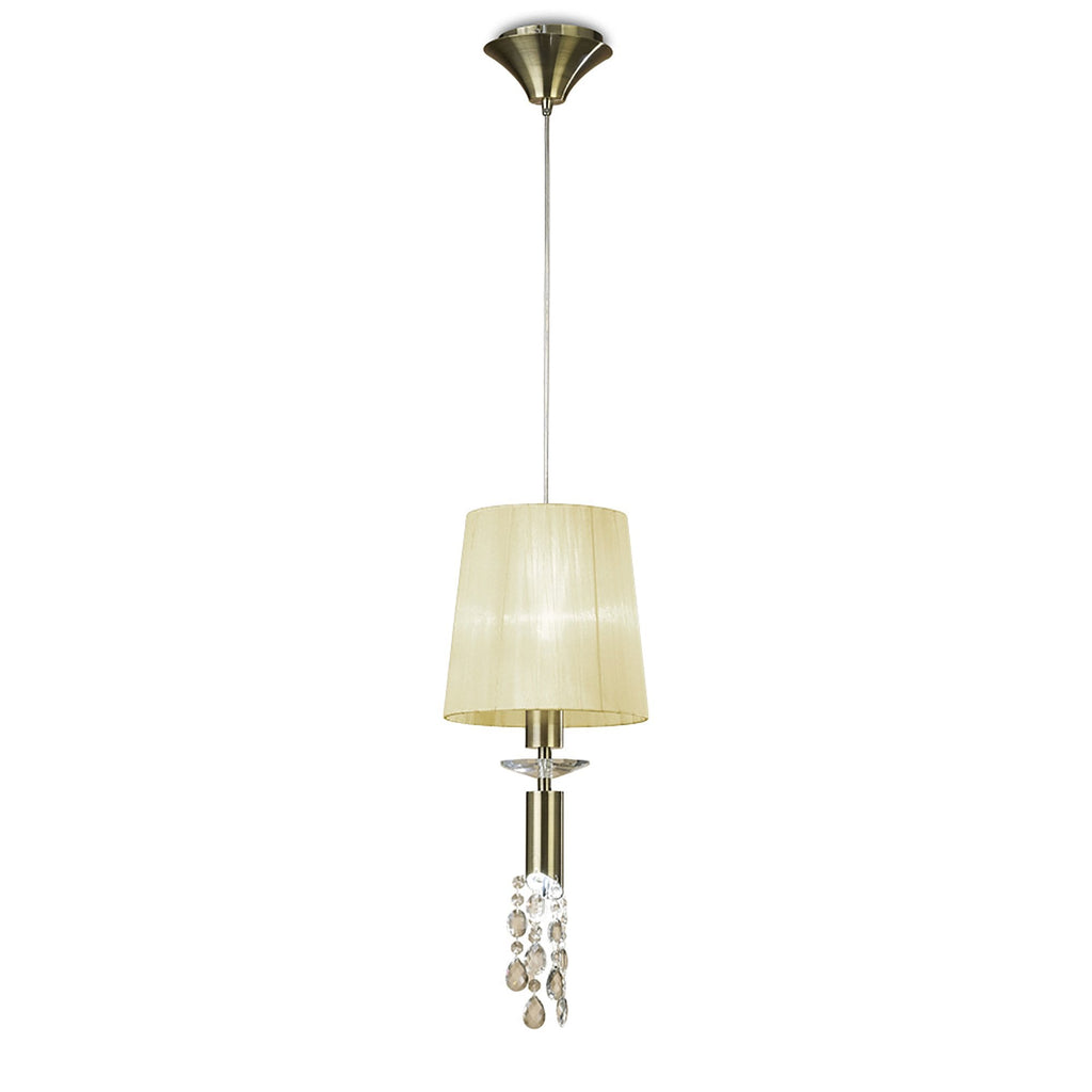 M3881/CS Tiffany Pendant 1+1 Light E27+G9 Antique Brass Cream Shade & Clear Crystal