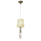 M3881/CS Tiffany Pendant 1+1 Light E27+G9 Antique Brass Cream Shade & Clear Crystal