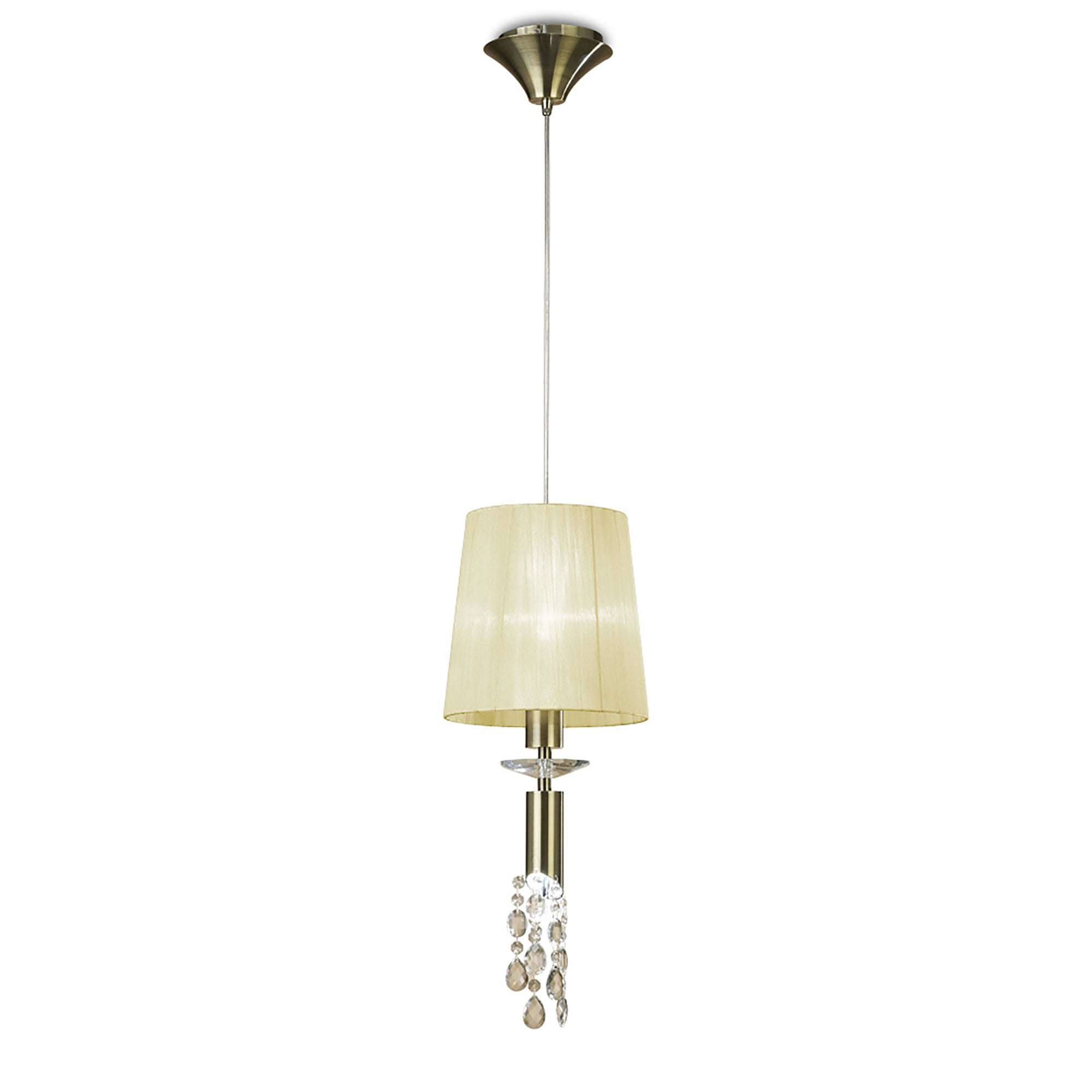M3881/CS Tiffany Pendant 1+1 Light E27+G9 Antique Brass Cream Shade & Clear Crystal