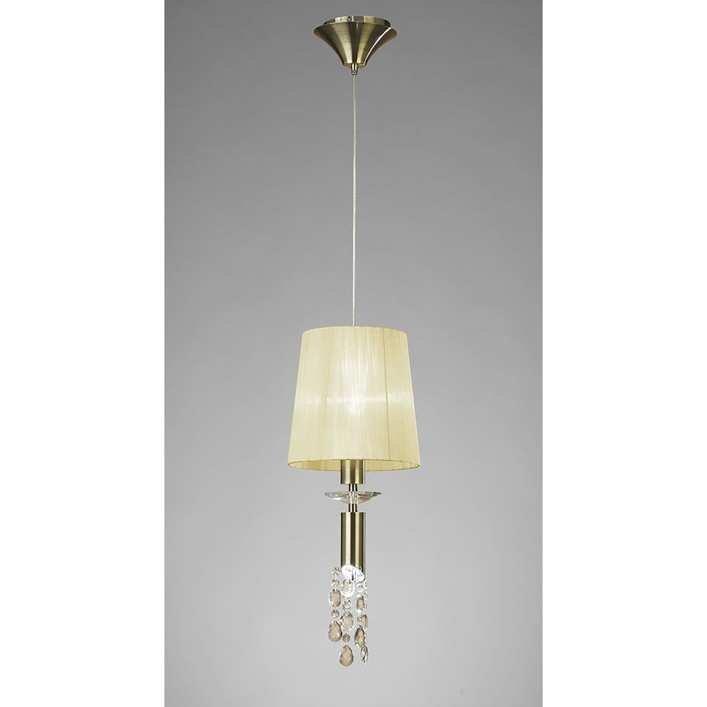 M3881/CS Tiffany Pendant 1+1 Light E27+G9 Antique Brass Cream Shade & Clear Crystal