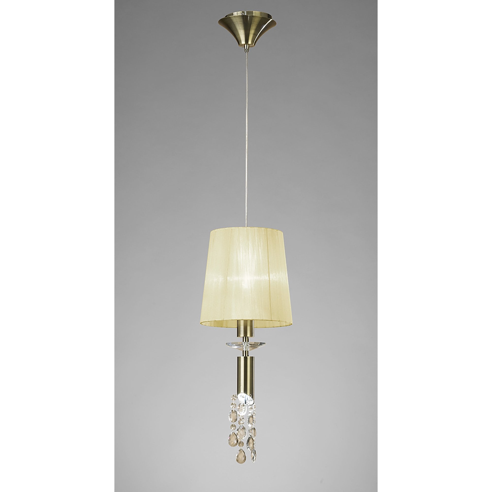 M3881/CS Tiffany Pendant 1+1 Light E27+G9 Antique Brass Cream Shade & Clear Crystal