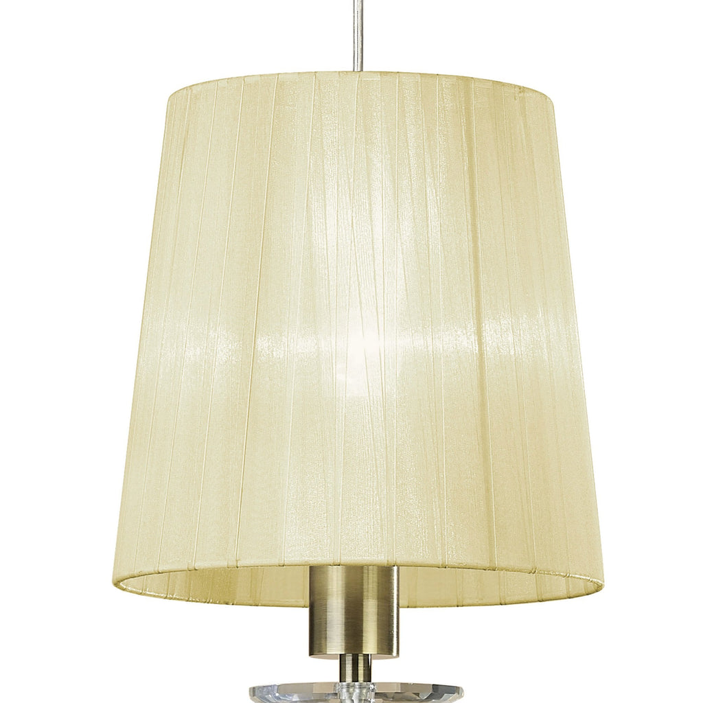 M3881/CS Tiffany Pendant 1+1 Light E27+G9 Antique Brass Cream Shade & Clear Crystal