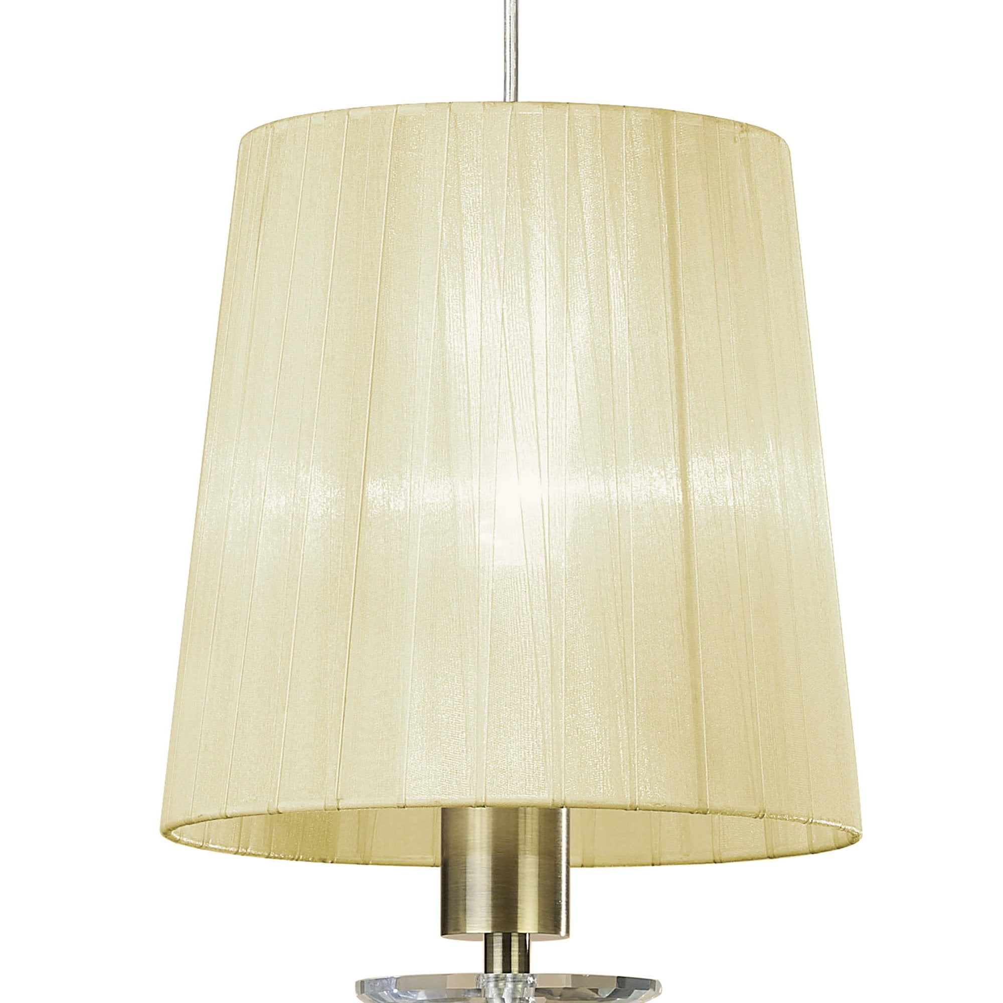 M3881/CS Tiffany Pendant 1+1 Light E27+G9 Antique Brass Cream Shade & Clear Crystal
