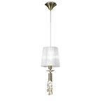 M3881/WS Tiffany Pendant 1+1 Light E27+G9 Antique Brass White Shade & Clear Crystal