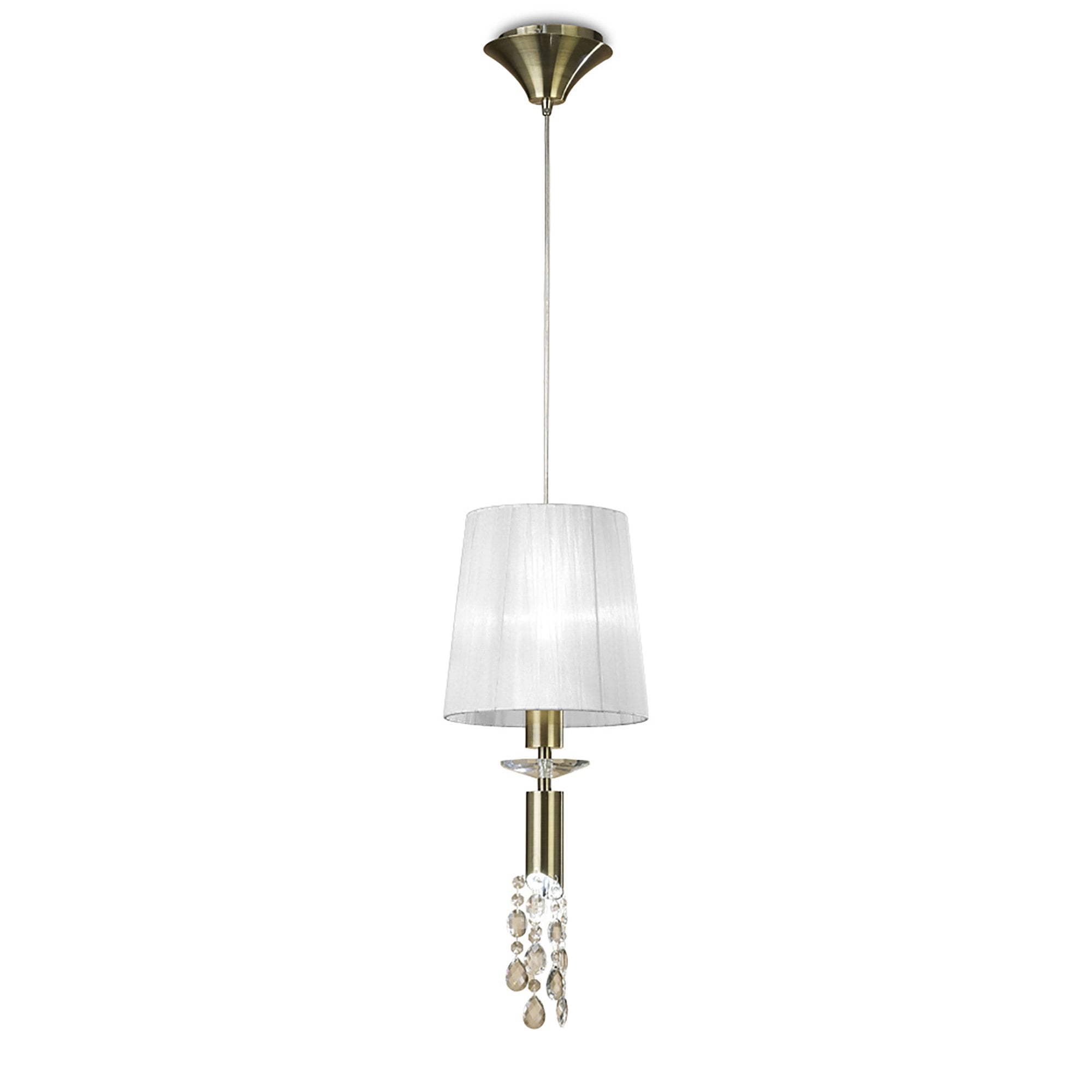 M3881/WS Tiffany Pendant 1+1 Light E27+G9 Antique Brass White Shade & Clear Crystal