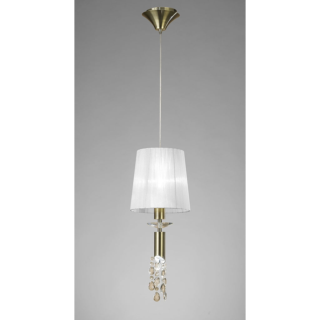 M3881/WS Tiffany Pendant 1+1 Light E27+G9 Antique Brass White Shade & Clear Crystal