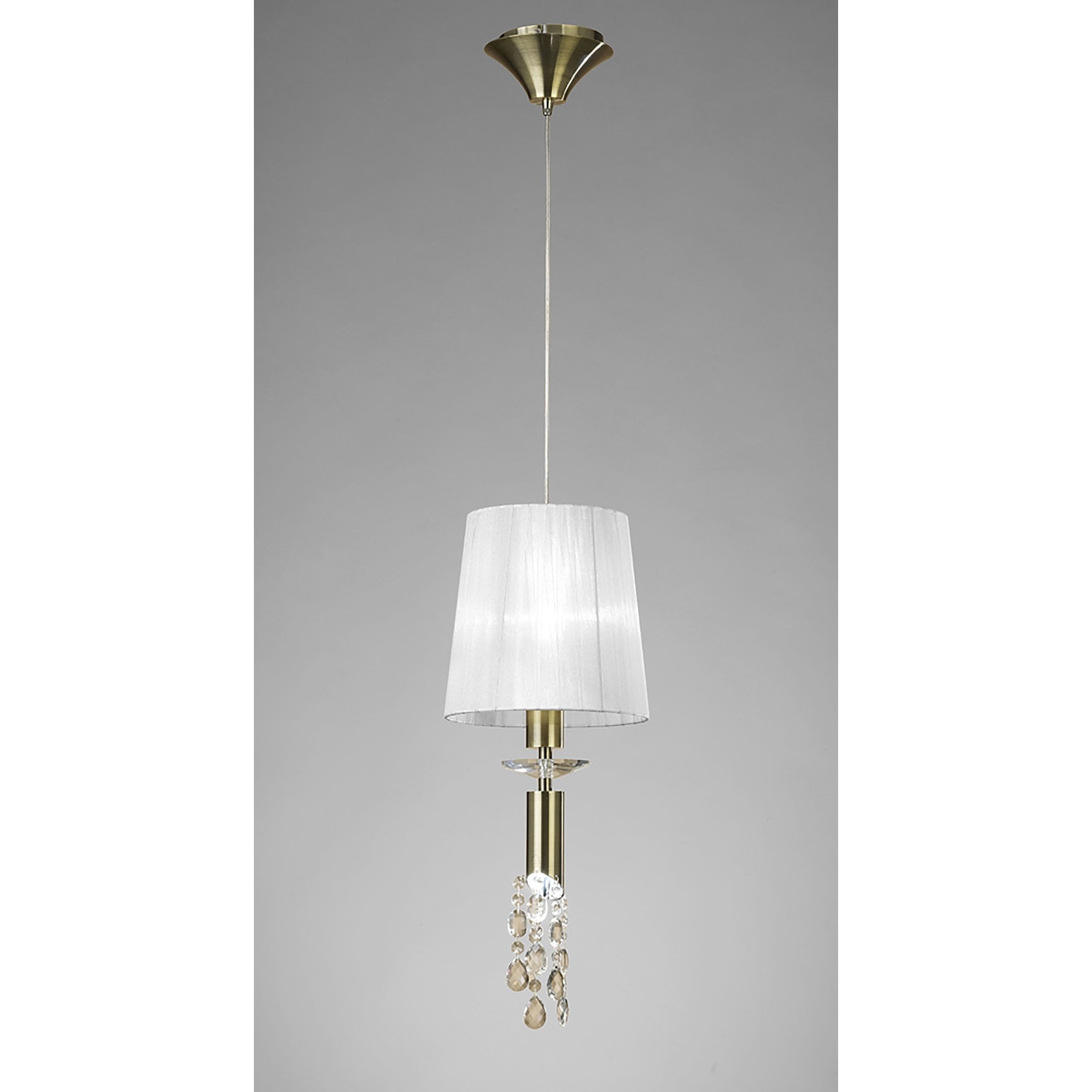 M3881/WS Tiffany Pendant 1+1 Light E27+G9 Antique Brass White Shade & Clear Crystal