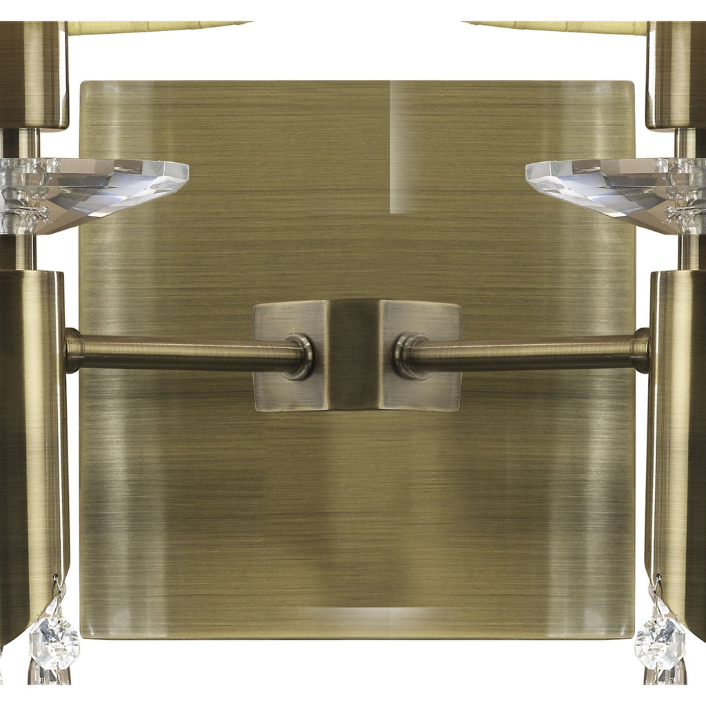 M3883/S/CS Tiffany Wall Lamp Switched 2+2 Light E14+G9 Antique Brass Cream Shades & Clear Crystal
