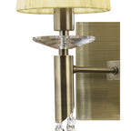 M3883/S/CS Tiffany Wall Lamp Switched 2+2 Light E14+G9 Antique Brass Cream Shades & Clear Crystal