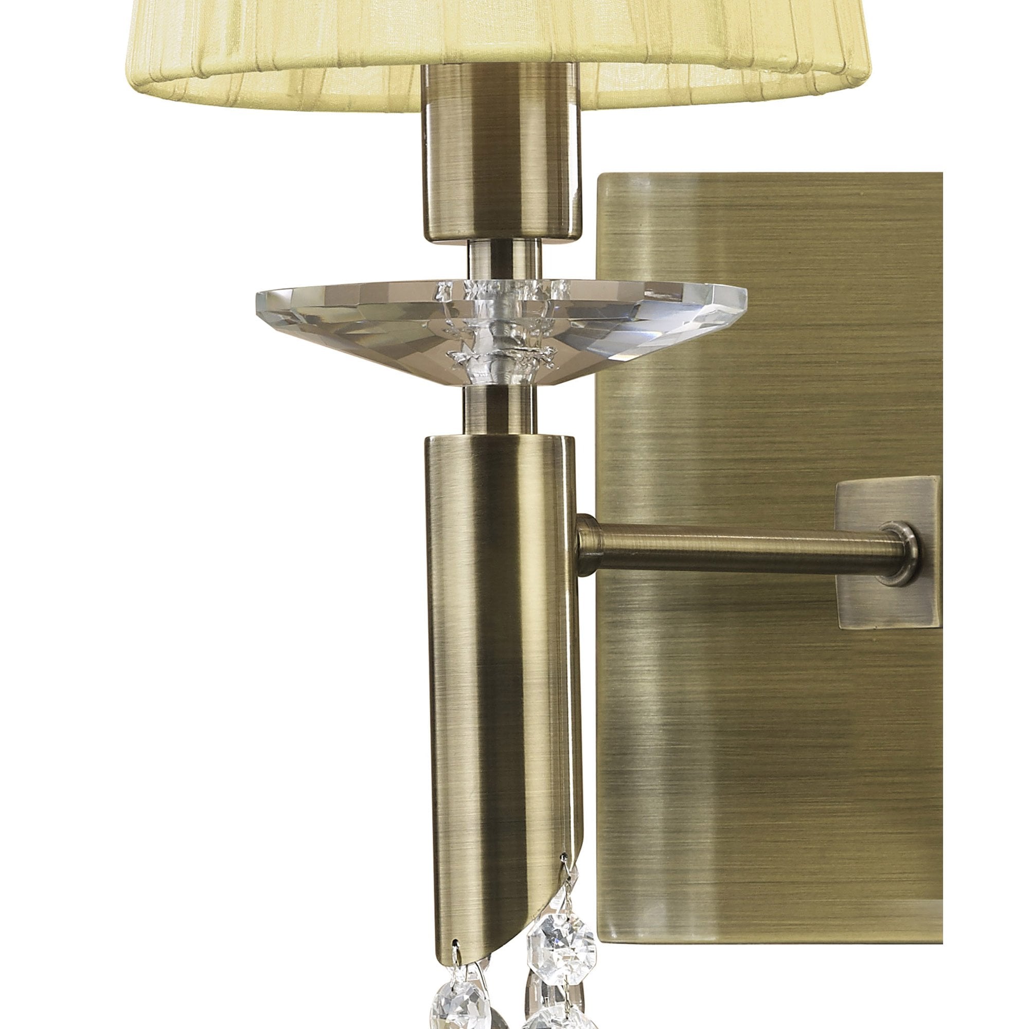 M3883/S/CS Tiffany Wall Lamp Switched 2+2 Light E14+G9 Antique Brass Cream Shades & Clear Crystal