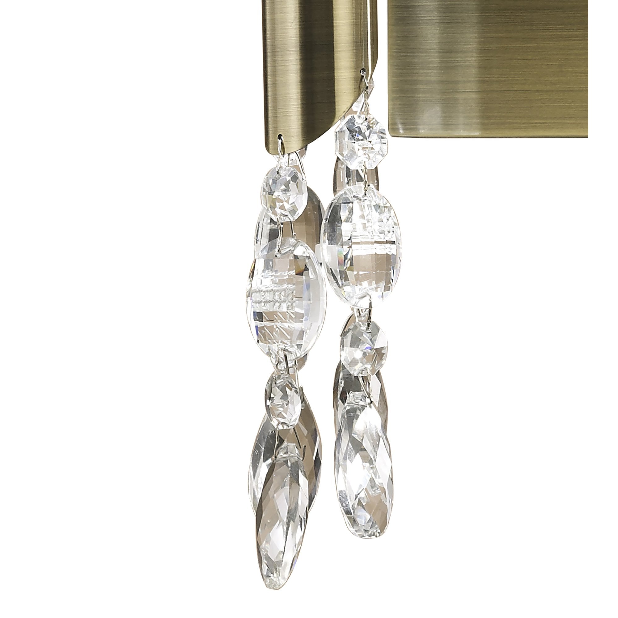 M3883/S/CS Tiffany Wall Lamp Switched 2+2 Light E14+G9 Antique Brass Cream Shades & Clear Crystal