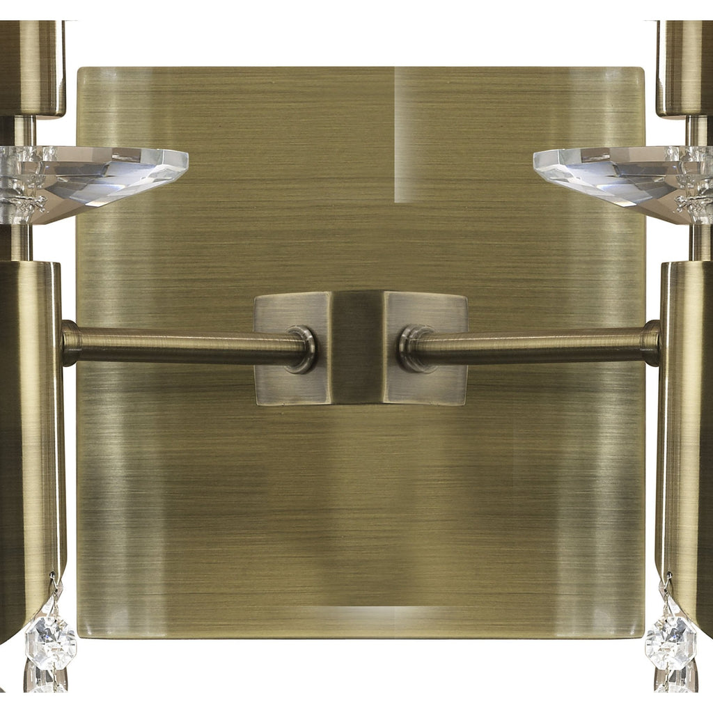 M3883/S/WS Tiffany Wall Lamp Switched 2+2 Light E14+G9 Antique Brass White Shades & Clear Crystal
