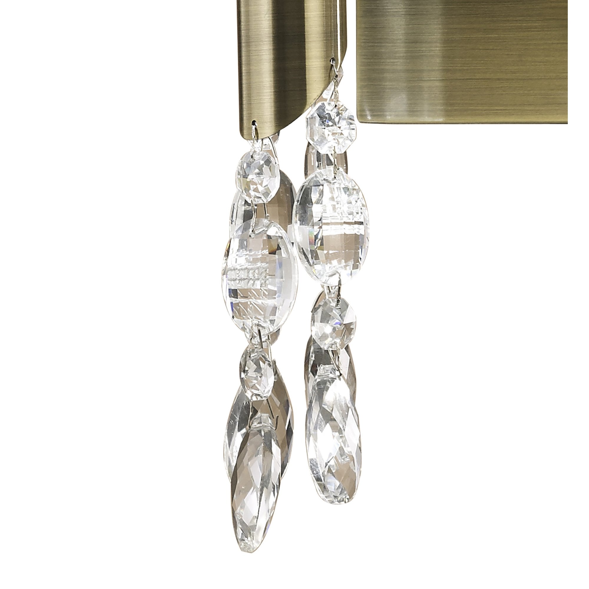 M3883/S/WS Tiffany Wall Lamp Switched 2+2 Light E14+G9 Antique Brass White Shades & Clear Crystal