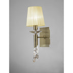 M3884/S/CS Tiffany Wall Lamp Switched 1+1 Light E14+G9 Antique Brass Cream Shade & Clear Crystal