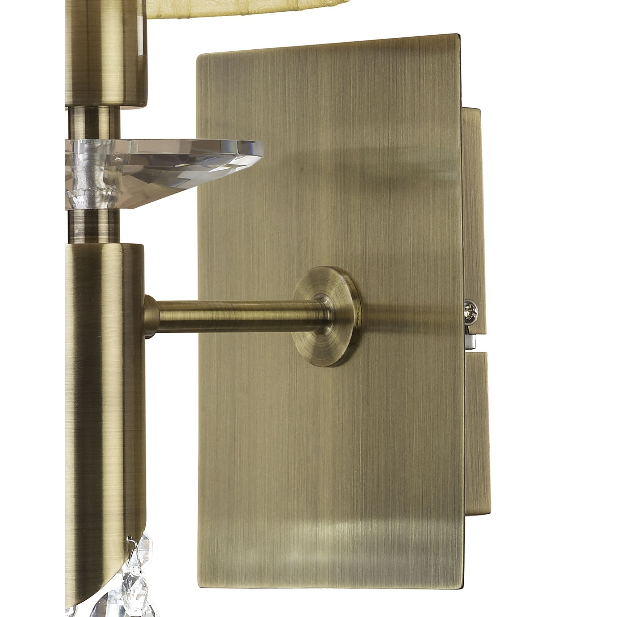 M3884/S/CS Tiffany Wall Lamp Switched 1+1 Light E14+G9 Antique Brass Cream Shade & Clear Crystal
