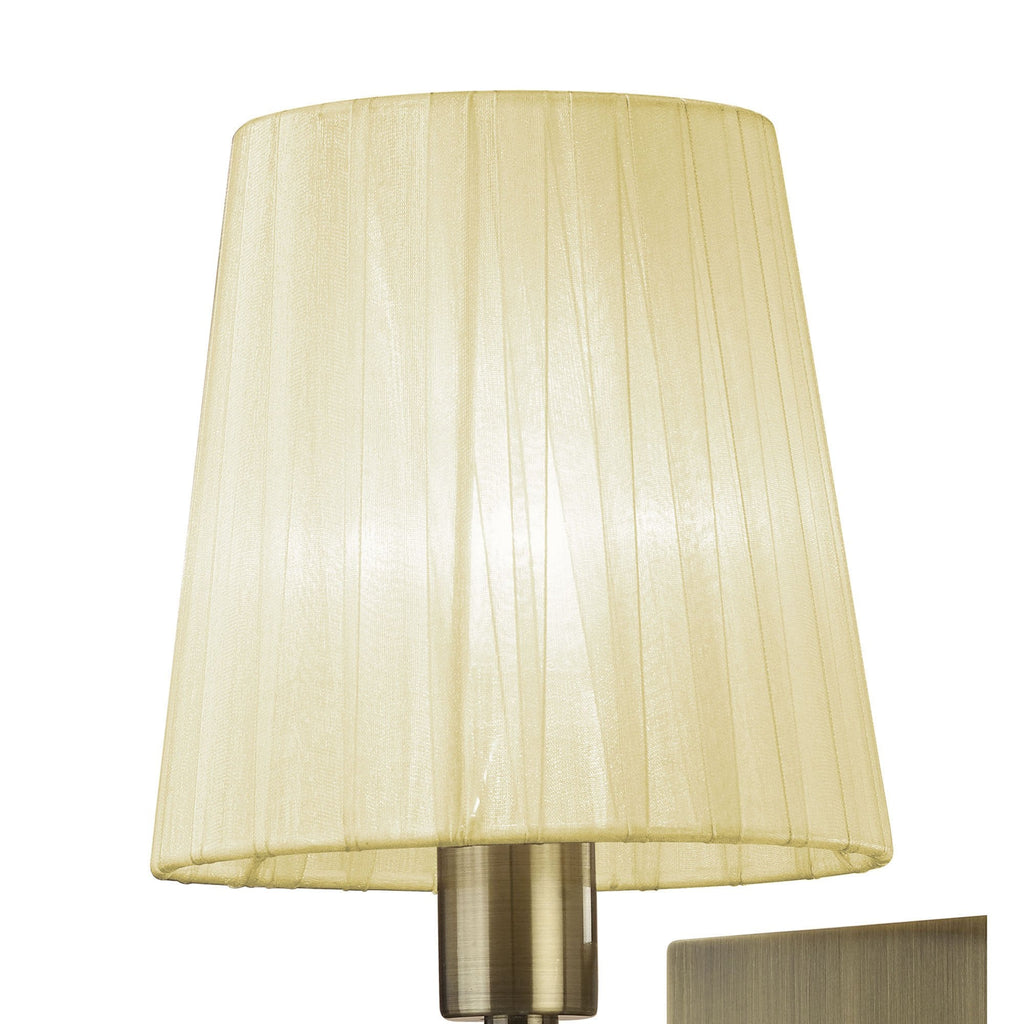 M3884/S/CS Tiffany Wall Lamp Switched 1+1 Light E14+G9 Antique Brass Cream Shade & Clear Crystal