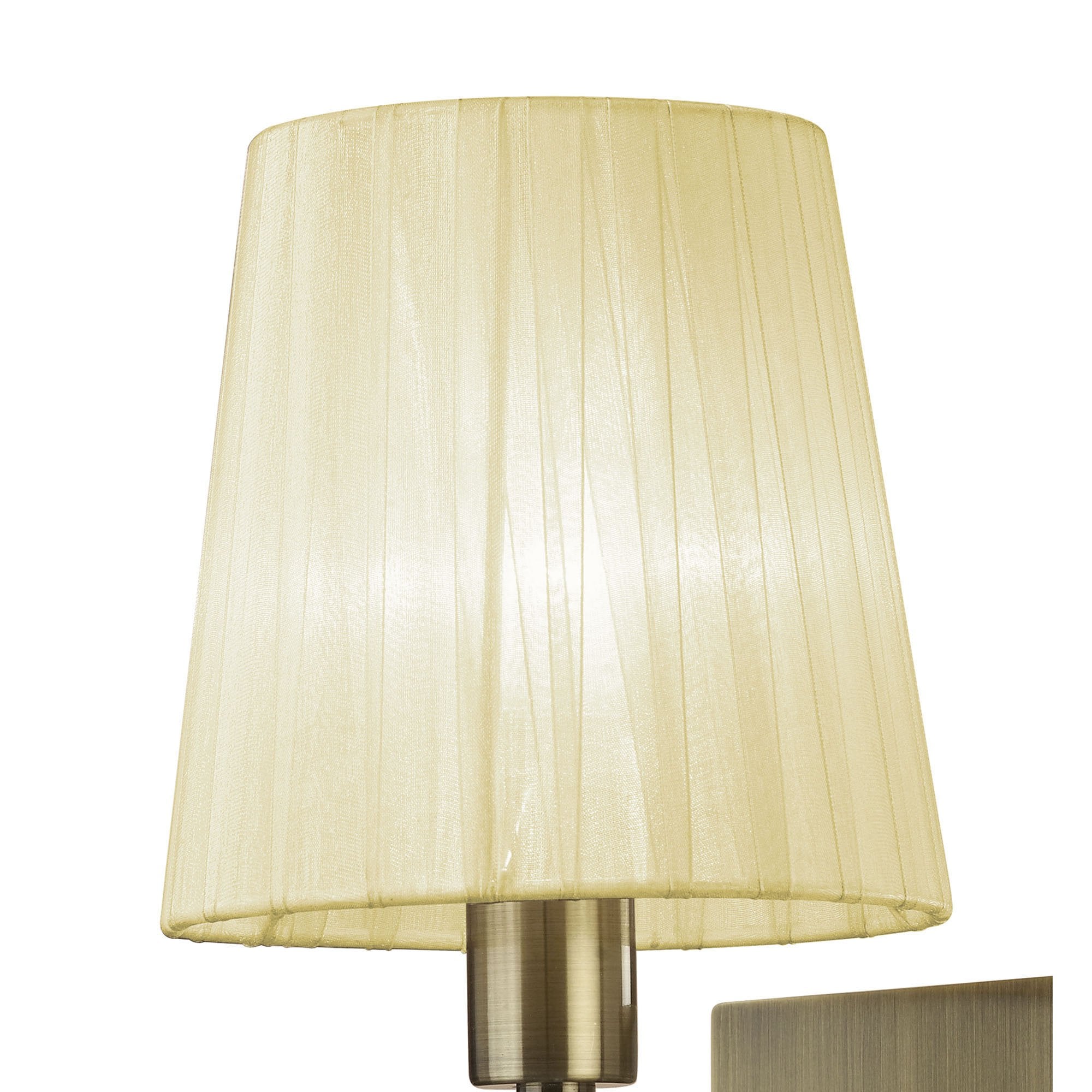 M3884/S/CS Tiffany Wall Lamp Switched 1+1 Light E14+G9 Antique Brass Cream Shade & Clear Crystal