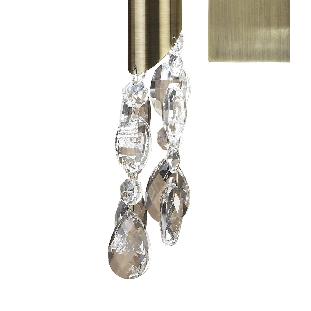 M3884/S/CS Tiffany Wall Lamp Switched 1+1 Light E14+G9 Antique Brass Cream Shade & Clear Crystal