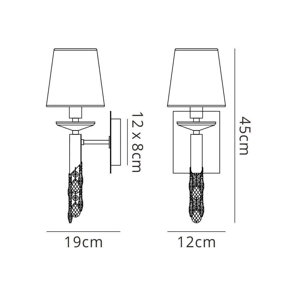 M3884/S/WS Tiffany Wall Lamp Switched 1+1 Light E14+G9 Antique Brass White Shade & Clear Crystal