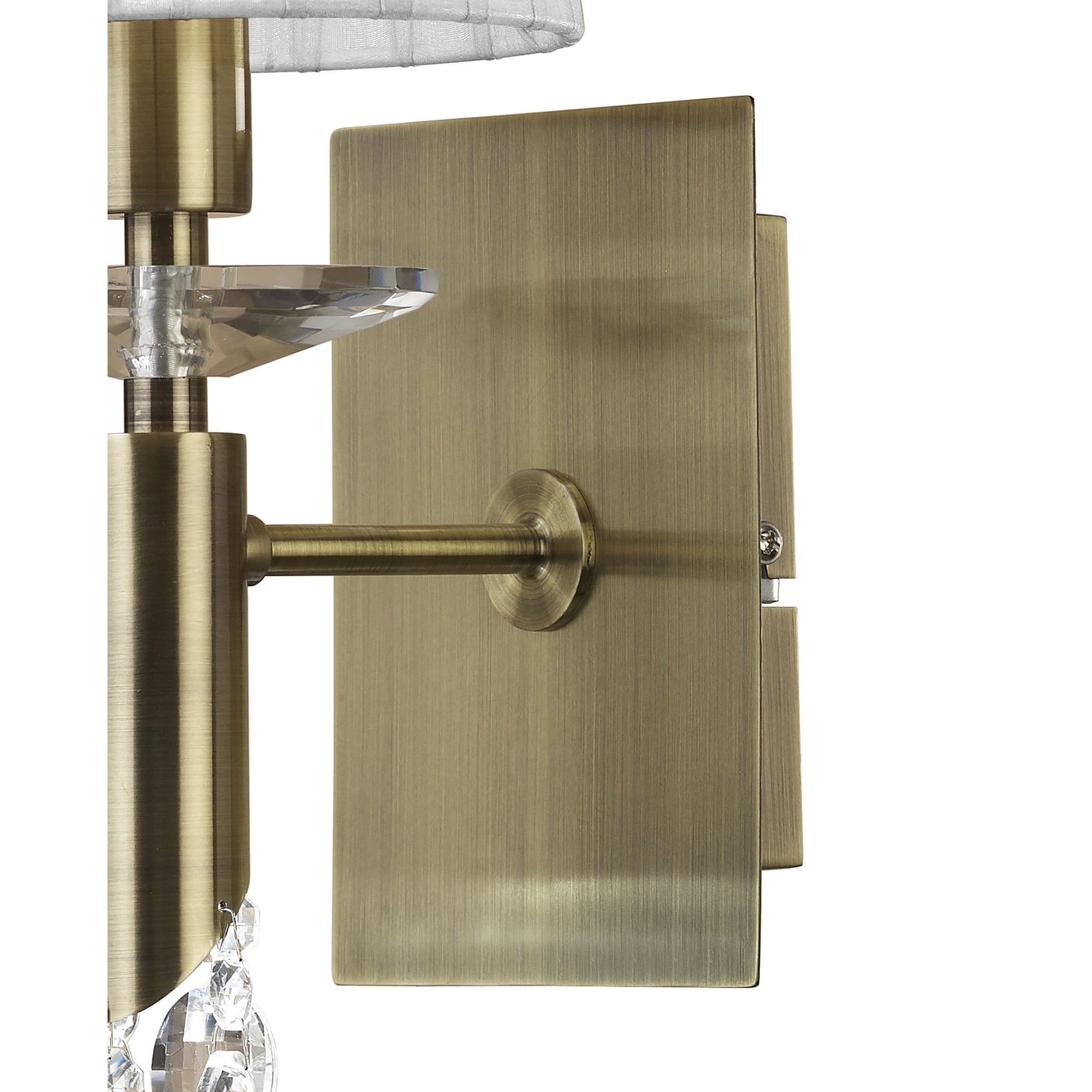 M3884/S/WS Tiffany Wall Lamp Switched 1+1 Light E14+G9 Antique Brass White Shade & Clear Crystal