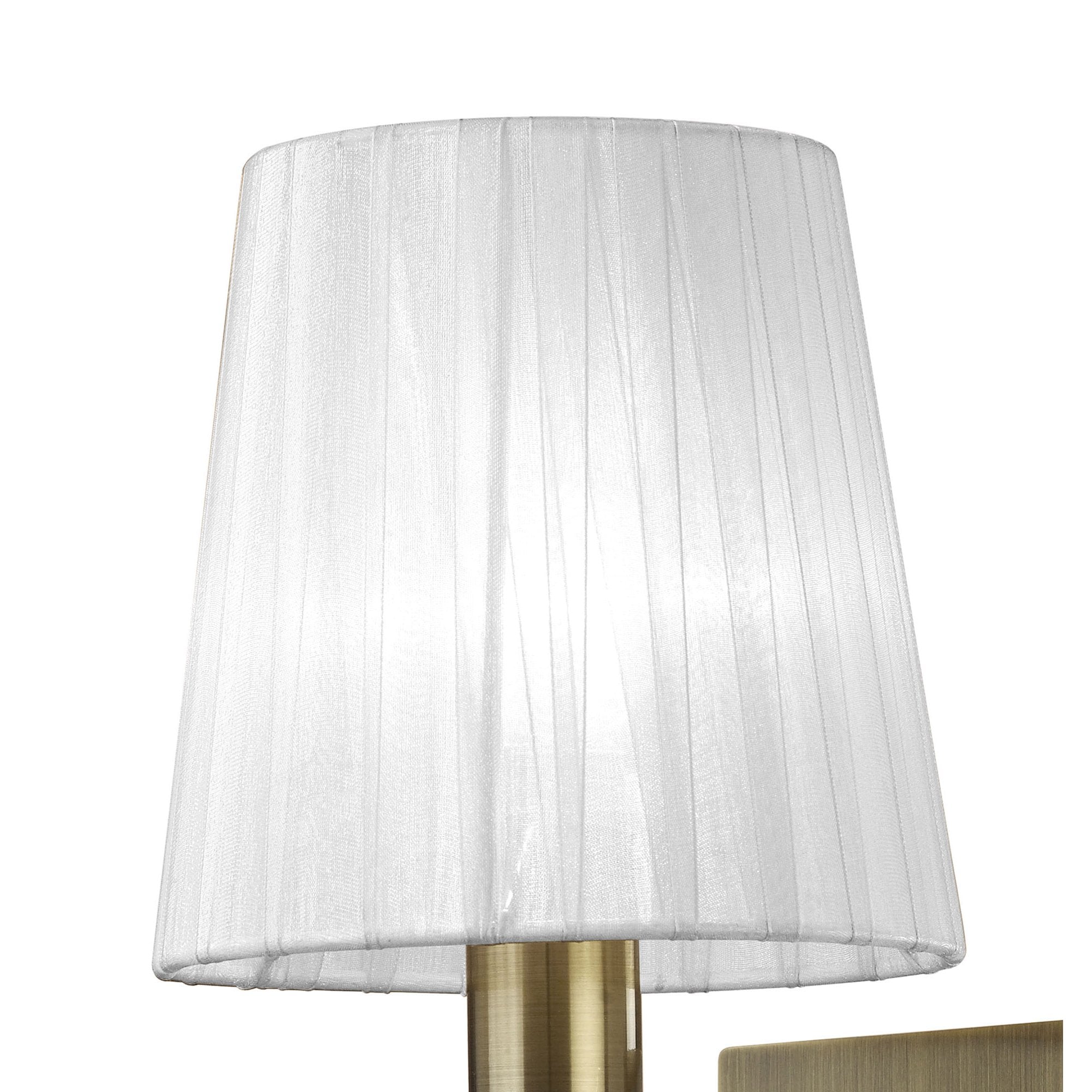 M3884/S/WS Tiffany Wall Lamp Switched 1+1 Light E14+G9 Antique Brass White Shade & Clear Crystal