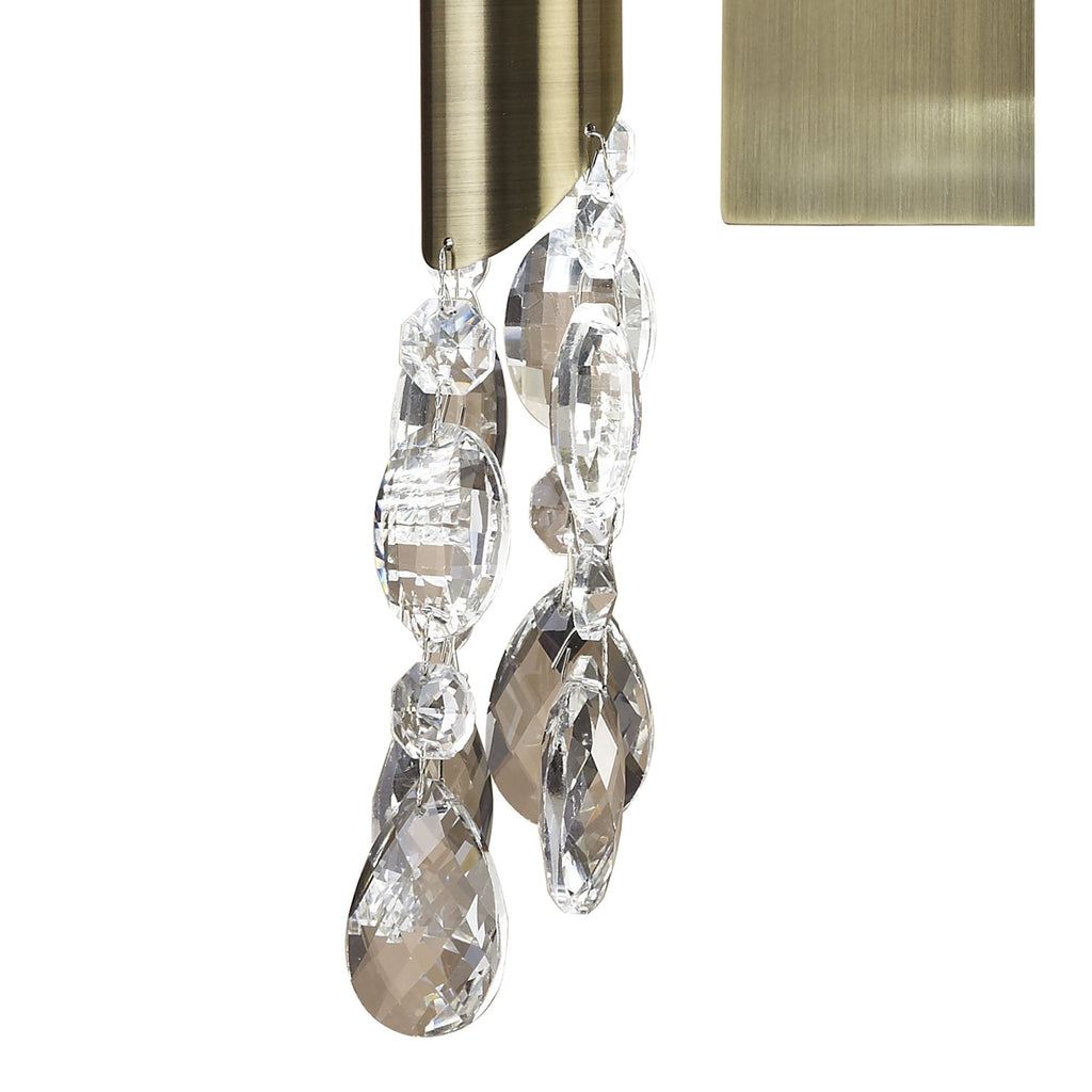 M3884/S/WS Tiffany Wall Lamp Switched 1+1 Light E14+G9 Antique Brass White Shade & Clear Crystal