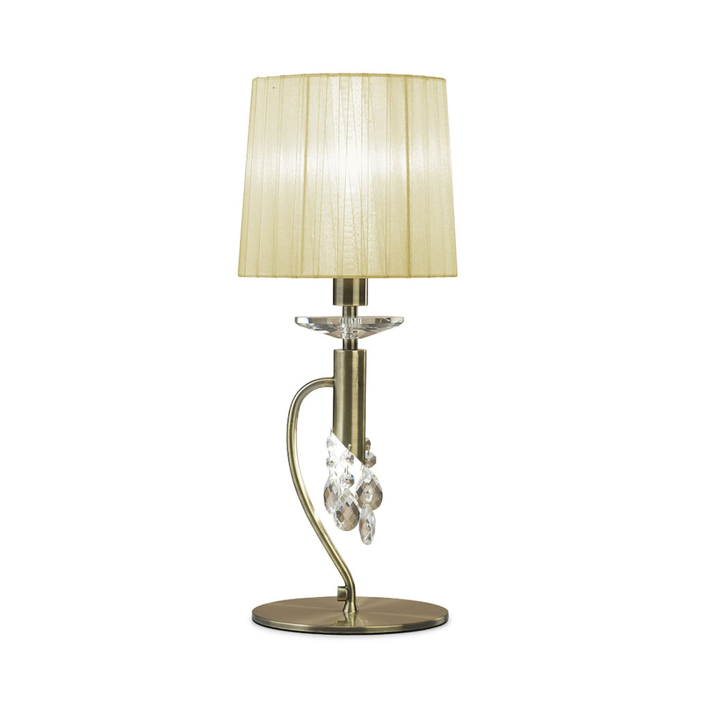 M3888/CS Tiffany Table Lamp 1+1 Light E14+G9 Antique Brass Cream Shade & Clear Crystal