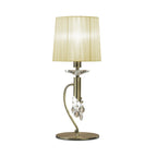 M3888/CS Tiffany Table Lamp 1+1 Light E14+G9 Antique Brass Cream Shade & Clear Crystal
