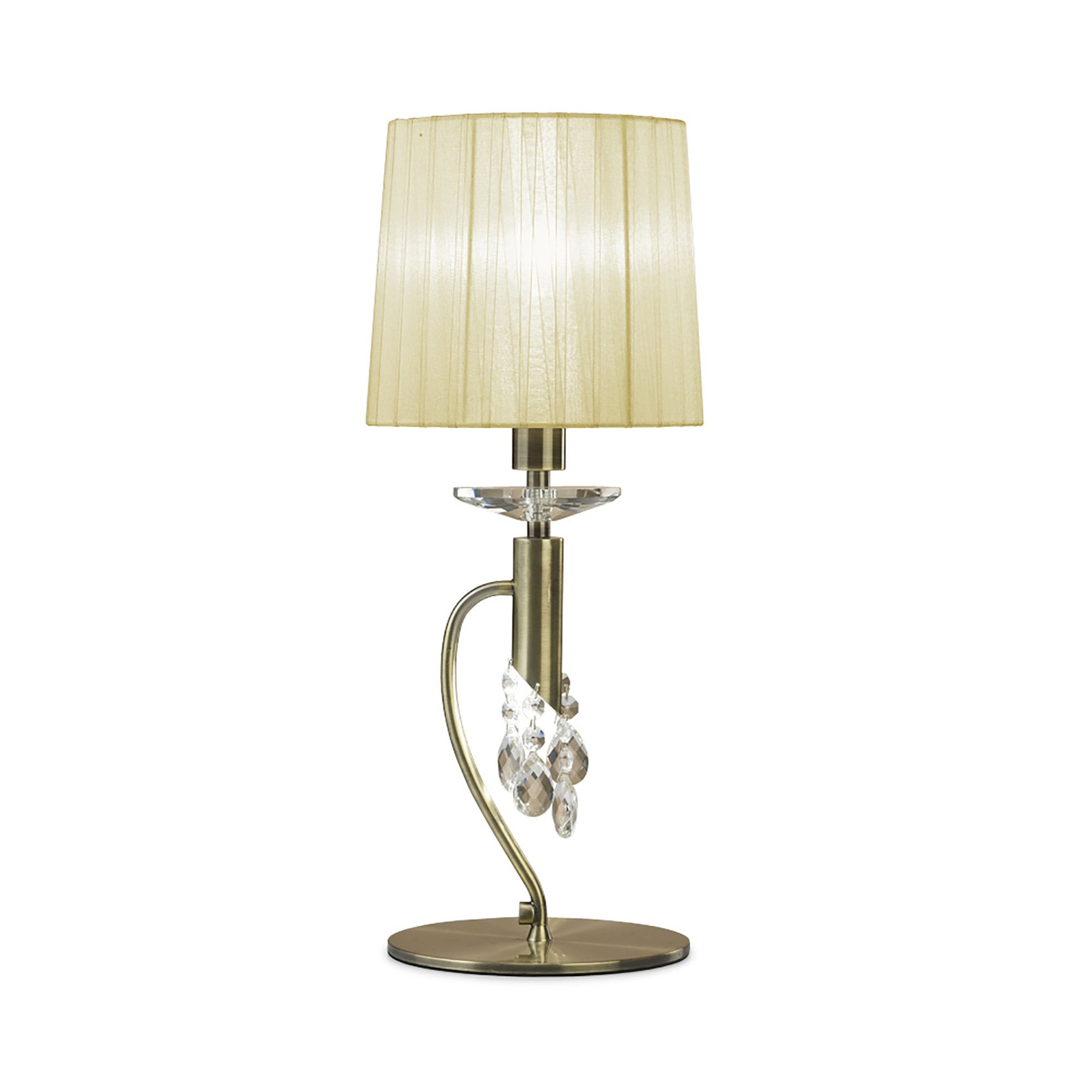 M3888/CS Tiffany Table Lamp 1+1 Light E14+G9 Antique Brass Cream Shade & Clear Crystal